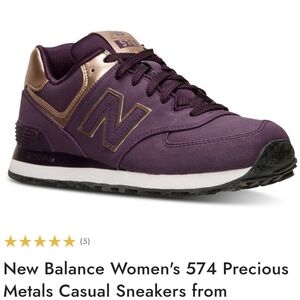 New Balance Women's 574 Plum and Metallic Sneakers